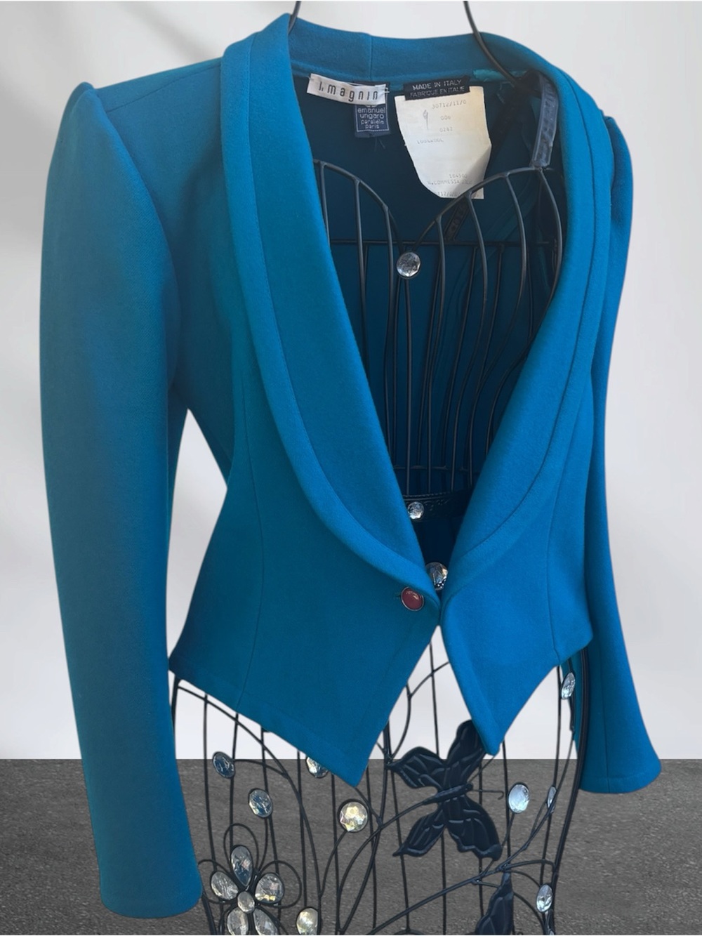 Vintage Emanuel Ungaro Parallèle Teal Cropped Jacket I. Magnin Size 6